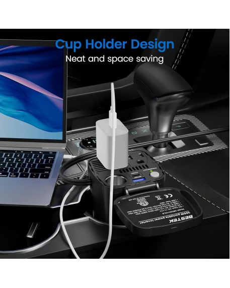 BESTEK 200W Power Inverter 12V DC to 110V AC with PD30W USB-C QC18W